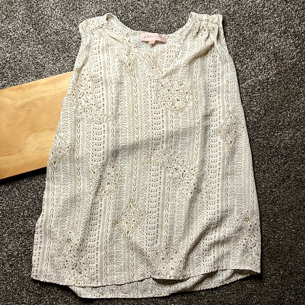 Soft silky philosophy white and gold top